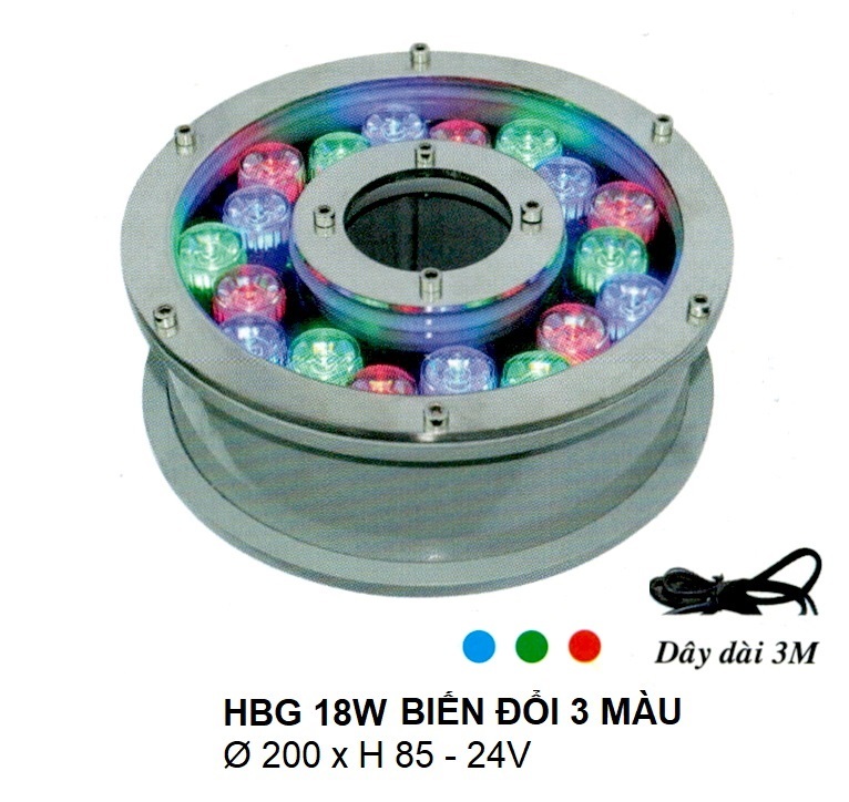Đèn pha hồ nước  HBG 18W 3 Màu