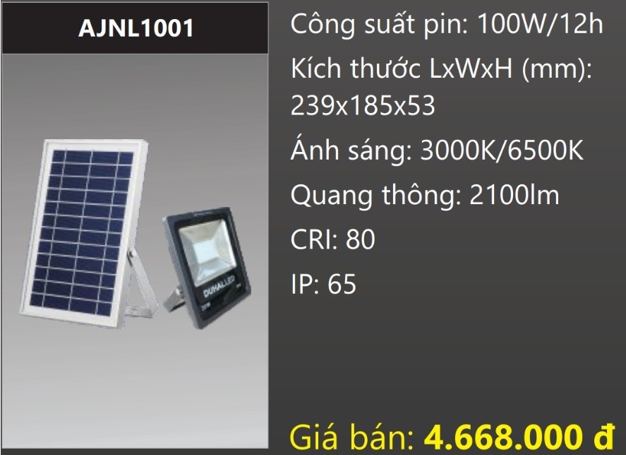 Đèn pha led năng lượng mặt trời AJNL1001