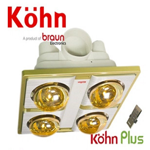 Đèn sưởi nhà tắm Braun Kohn KN04GR - âm trần, 4 bóng, có điều khiển