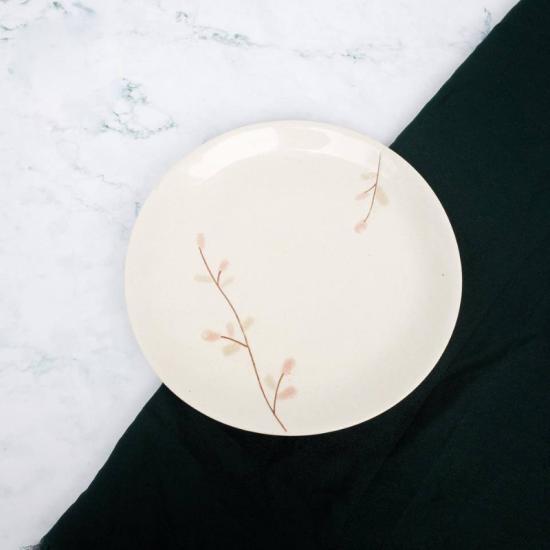Đĩa màu trăng họa tiết canh hoa gốm sứ Nhật Sen và Gốm SVG4508
