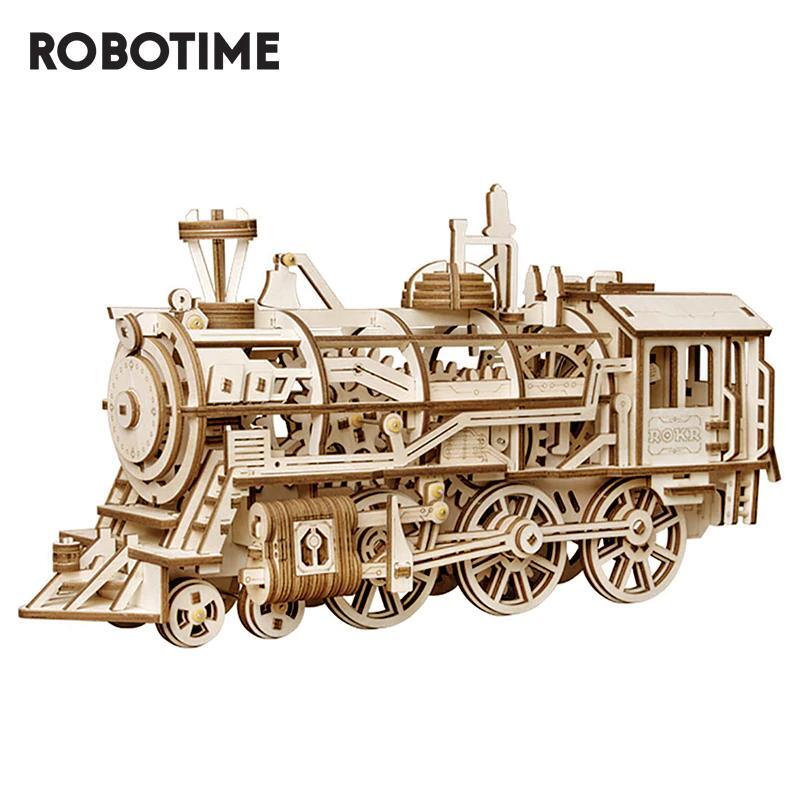 Đồ chơi lắp ráp gỗ 3D LK701 Locomotive Robotime - Mô hình Cơ động học Đầu Máy Xe Lửa