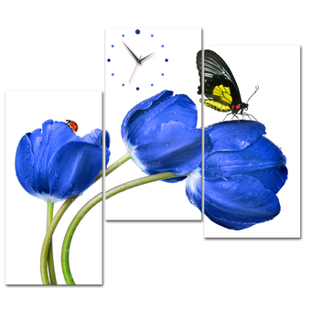 Đồng hồ tranh Tulip xanh và bướm-DHT0268