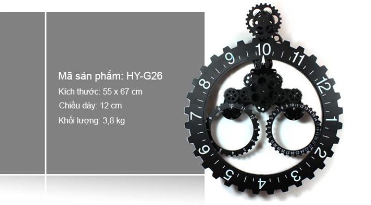 Đồng hồ treo tường kích hoạt dạng bánh răng vô cùng ấn tượn Mã HY-G026