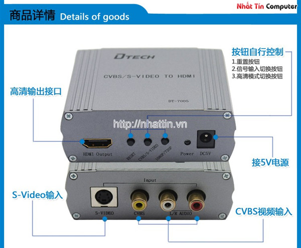 Bộ chuyển đổi SVideo - AV sang HDMI Dtech DT-7005 