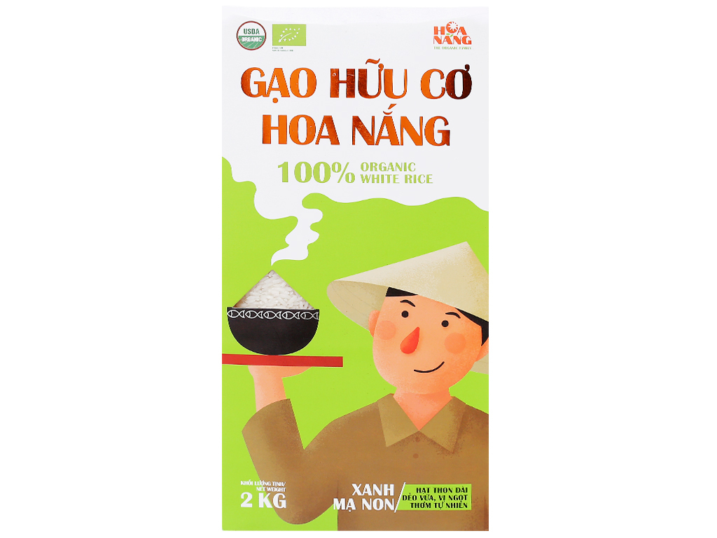 Gạo hữu cơ Hoa Nắng Xanh mạ non hộp 2kg