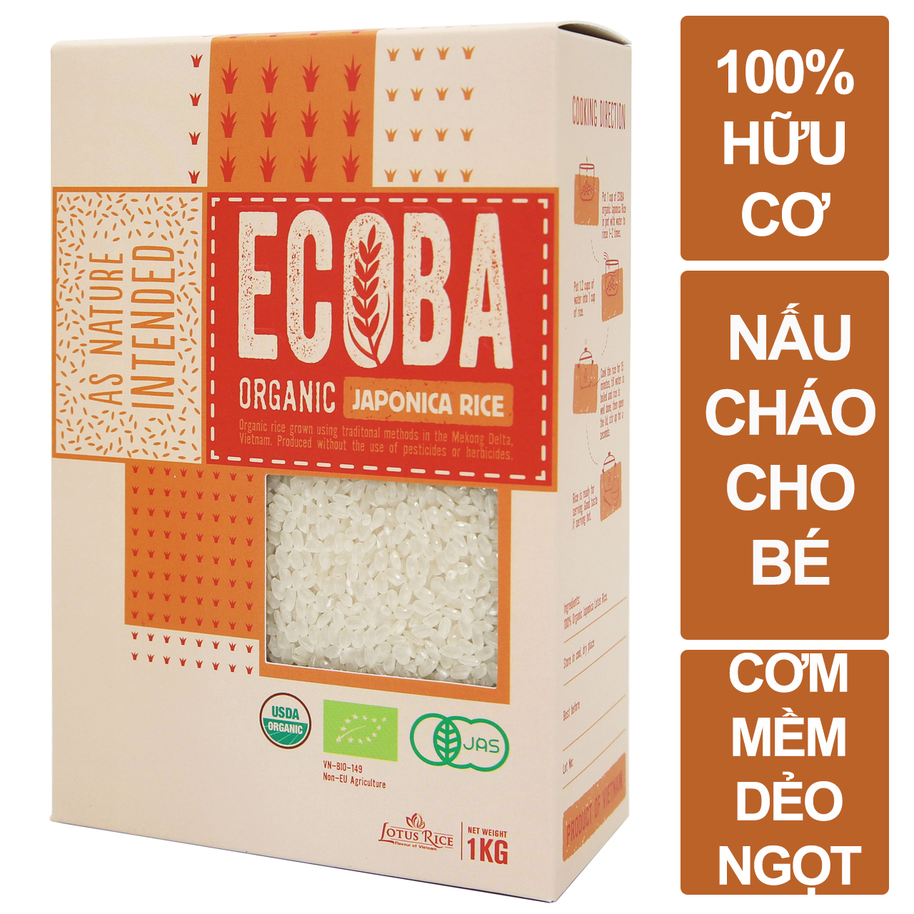 Gạo Nhật hữu cơ nấu cháo cho bé – ECOBA Sakura 1kg