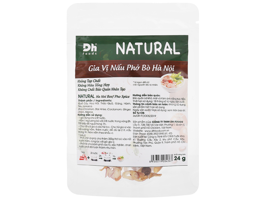 Gia vị nấu phở bò DH Foods Natural vị Hà Nội gói 24g