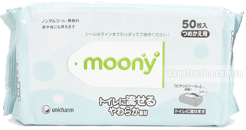 Khăn ướt Moony Nhật Bản - 50 tờ , tan được