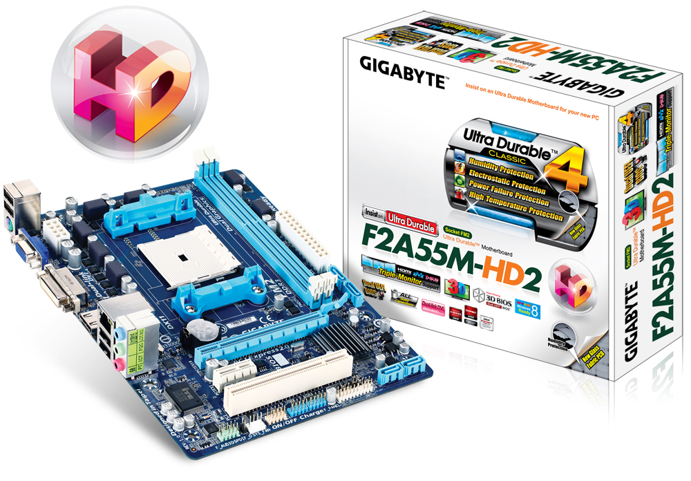 Bo mạch chủ - Mainboard Gigabyte GA-F2A55M-HD2 - Socket FM2, AMD A55, 2 x DIMM, Max 64GB, DDR3