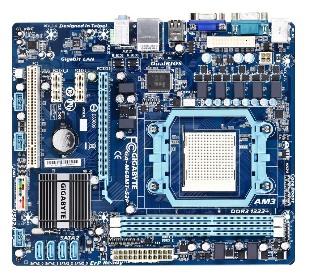 Bo mạch chủ - Mainboard Gigabyte GA-M68MT-S2P - Socket AM3, NVIDIA GeForce 7025/nForce 630a, 2 x DIMM, Max 8GB, DDR3