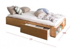 Giường ngủ 1m6x2m có ngăn kéo và kệ sách GCN11