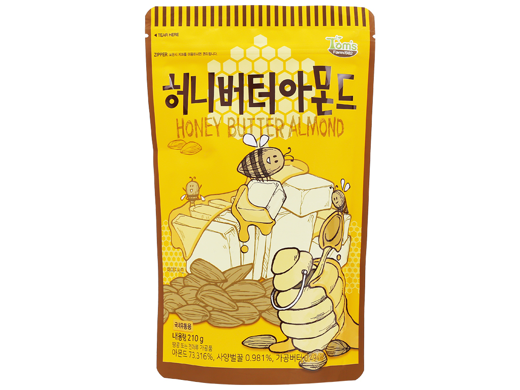 Hạt hạnh nhân tẩm bơ mật ong Tom's Farm túi 210g