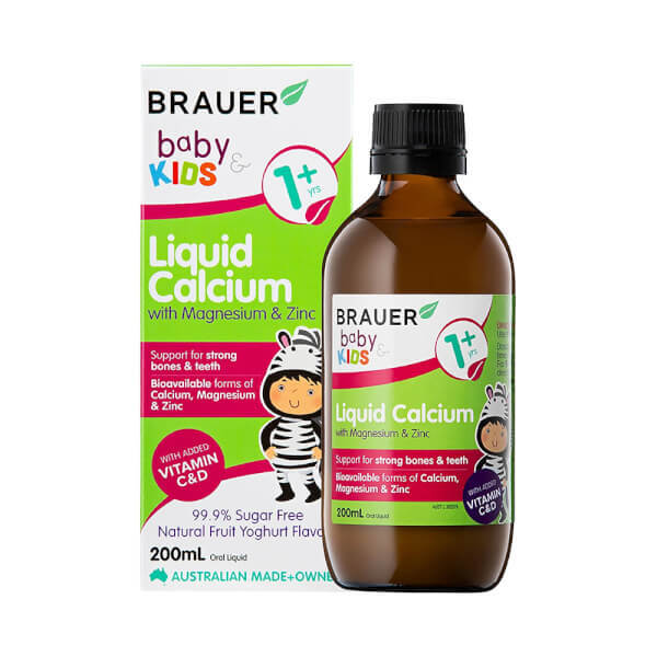 Hỗn hợp vitamin Canxi, Magie và Kẽm Brauer Baby and Kids Liquid Calcium with Magnesium and Zinc 200ml