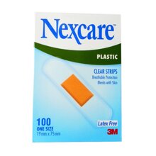 Hộp 100 băng keo cá nhân trong suốt 3M Nexcare Plastic Clear Strips