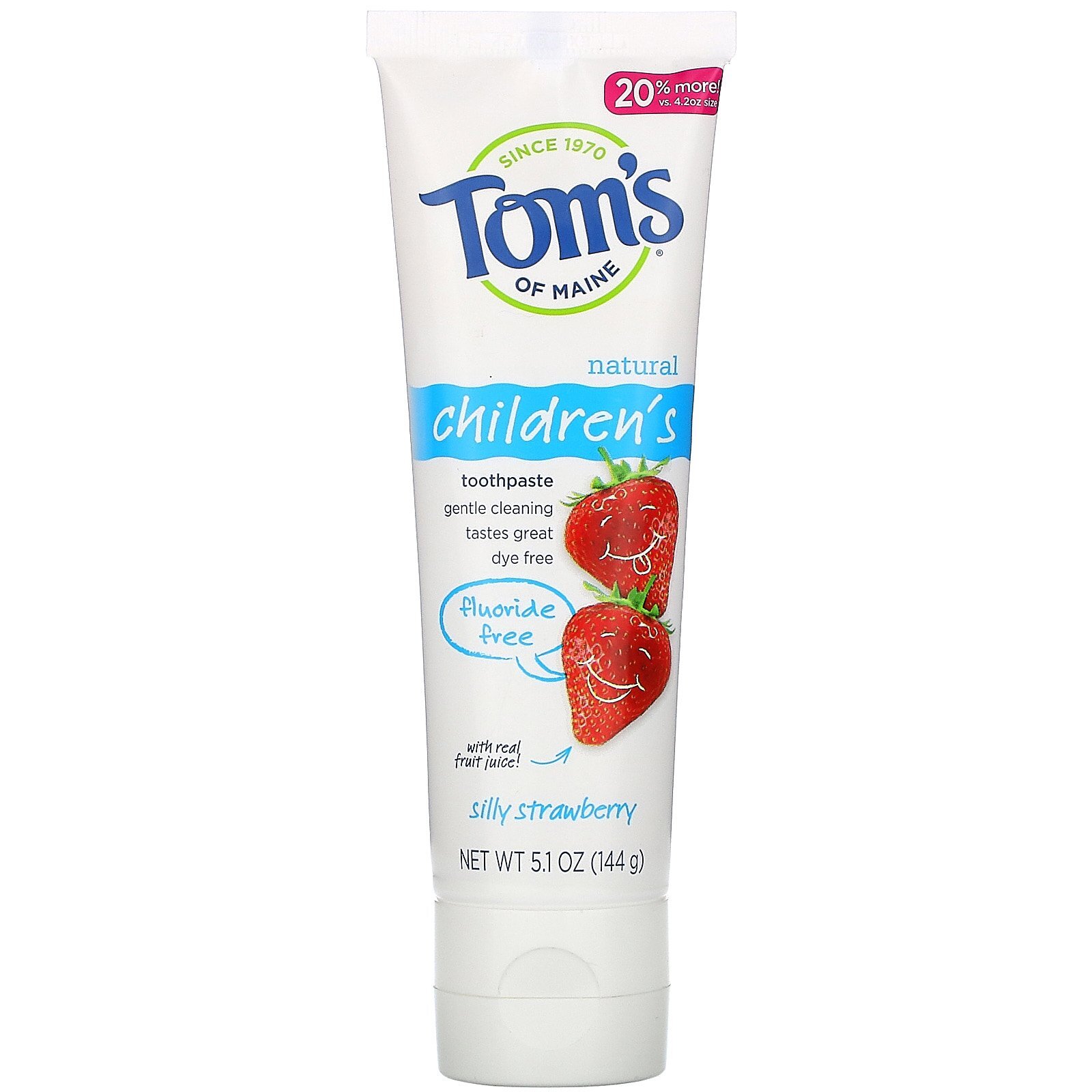 Kem đánh răng cho bé Tom’s of Maine Natural Children’s Fluoride-Free Toothpaste, Silly Strawberry, 5.1oz – 144g