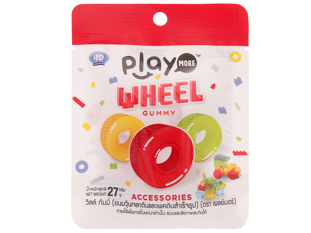 Kẹo dẻo hình bánh xe Play More Wheel gói 27g