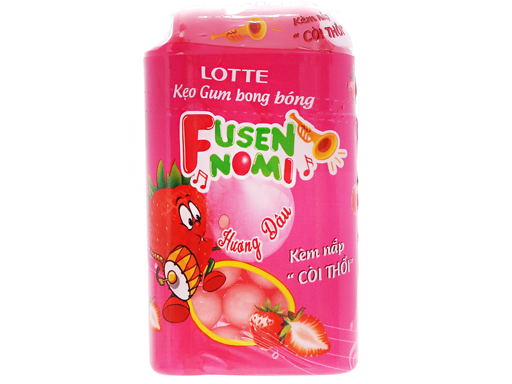 Kẹo gum bong bóng Lotte Fusen Nomi hương dâu hũ 15g