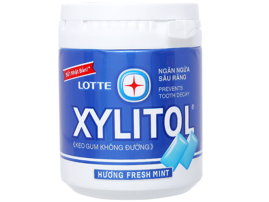 Kẹo gum không đường Lotte Xylitol hương Fresh Mint hũ 137.8g