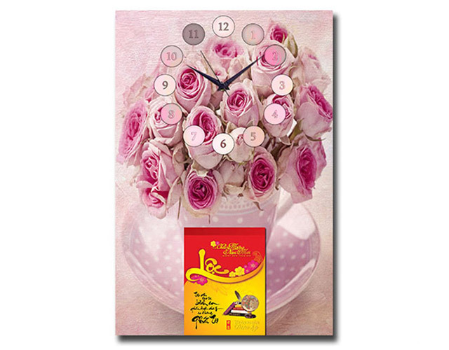 Lịch bloc đồng hồ tranh Suemall hoa hồng DHL140912