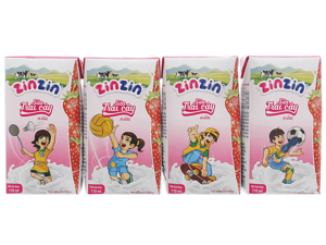 Lốc 4 hộp sữa trái cây vị dâu ZinZin 110ml