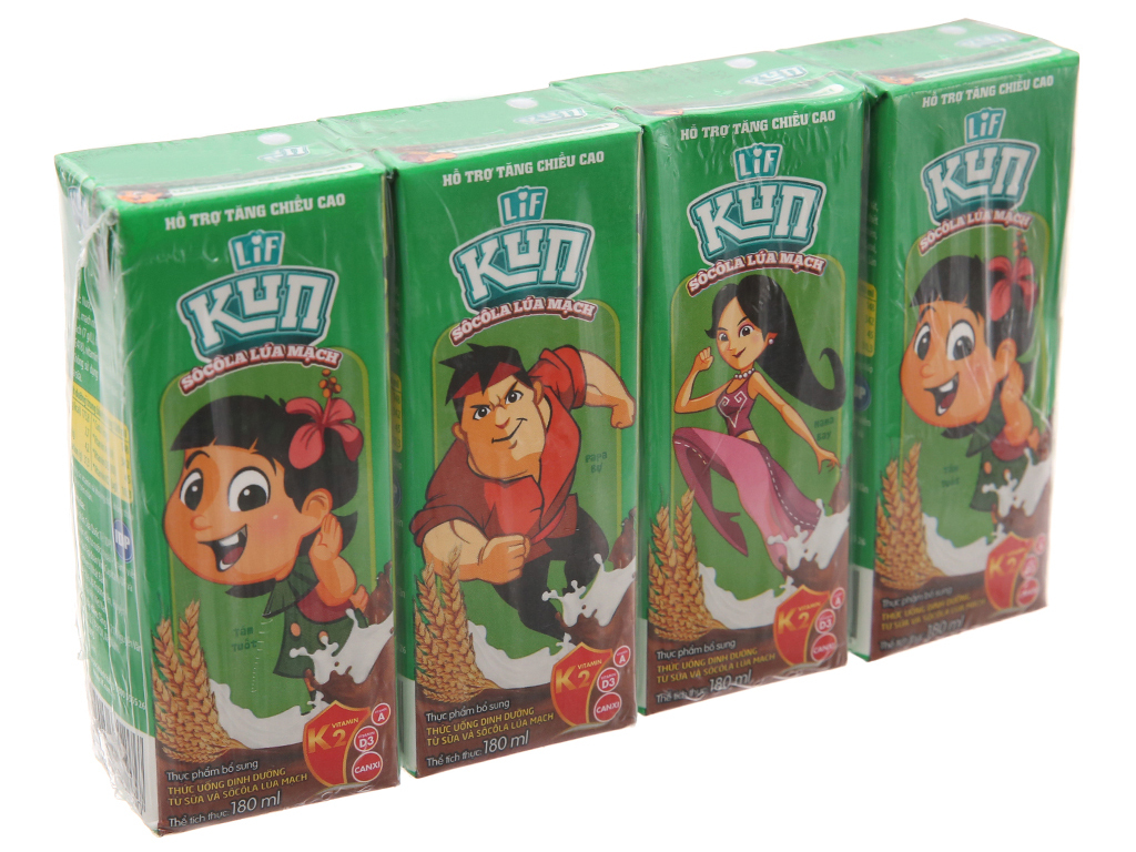 Lốc 4 hộp thức uống dinh dưỡng LiF Kun socola lúa mạch 180ml