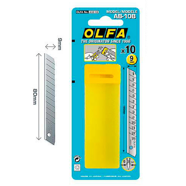 Lưỡi dao cắt màu bạc 9mm Olfa AB-10B hộp 10 lưỡi