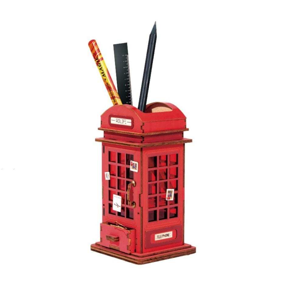 Mô hình gỗ lắp ráp 3D Telephone Booth (Hộp Đựng Bút Bốt Điện Thoại) (Red, White) - Robotime  TG13 - WP023