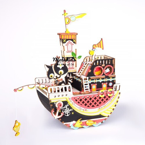 Mô hình hộp nhạc con mèo vui vẻ - Fishing Kitty Music Box Robotime