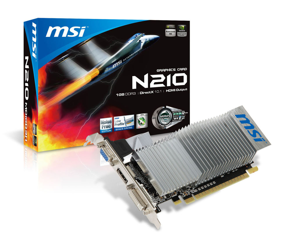 Card đồ họa (VGA Card) MSI N210-MD1GD3H/LP - GeForce 210, DDR3, 1GB, 64 bits, PCI-E 2.0