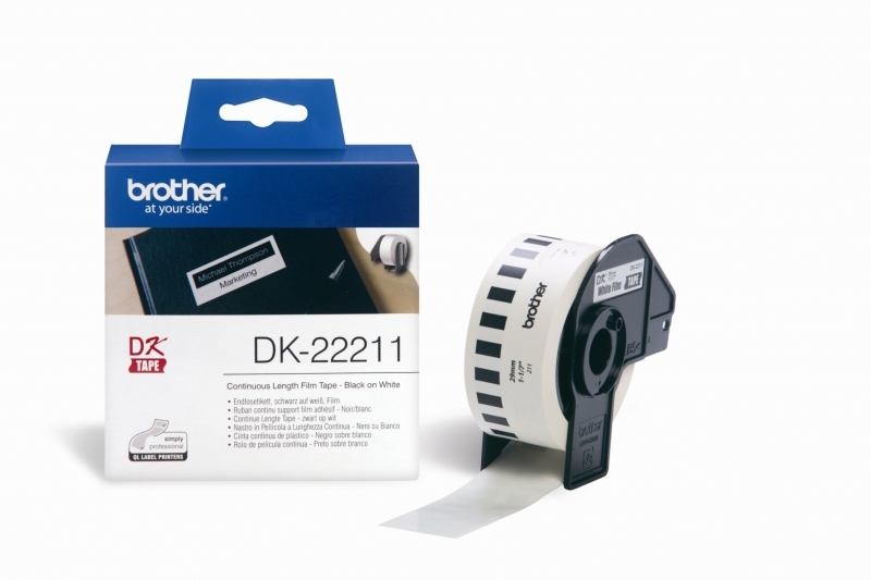 Nhãn Brother DK22211, Black on White (chữ đen nền trắng), khổ 29mm x 15.24mm