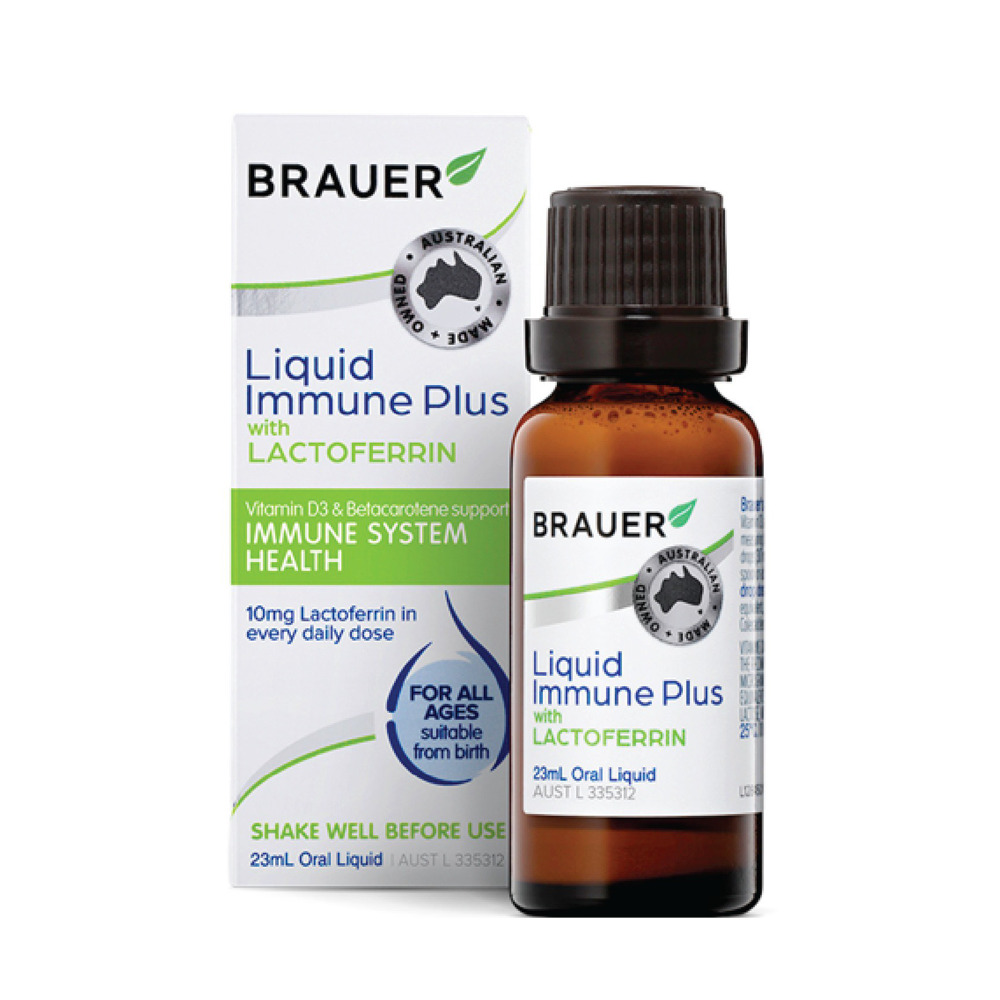 Nước uống hỗ trợ tăng cường hệ miễn dịch cho trẻ sơ sinh Brauer Liquid Immune Plus with Lactoferrin 23ml