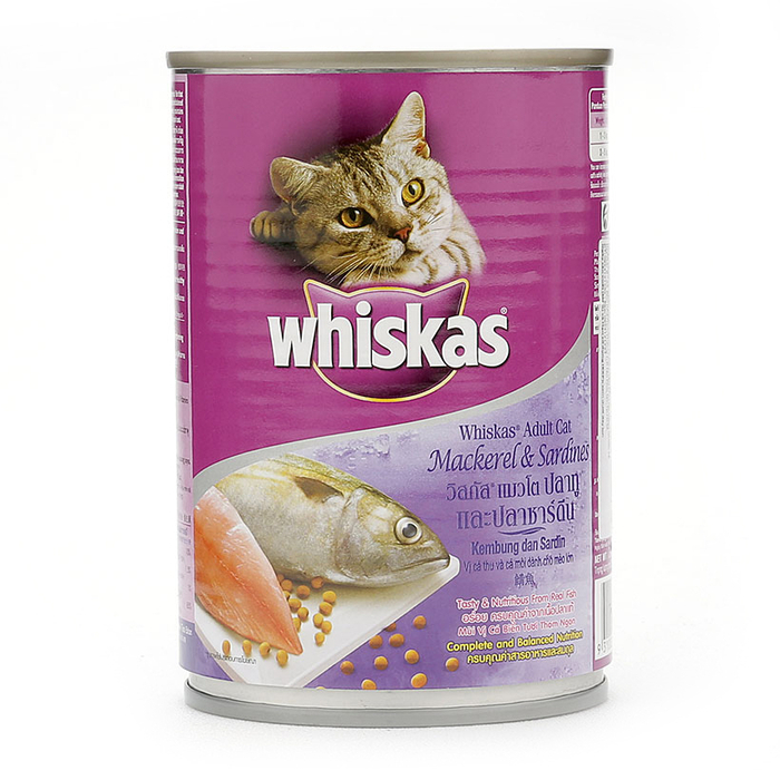 Pate cho mèo Whiskas Mackerel lon vị cá thu và cá mòi - 400 gram