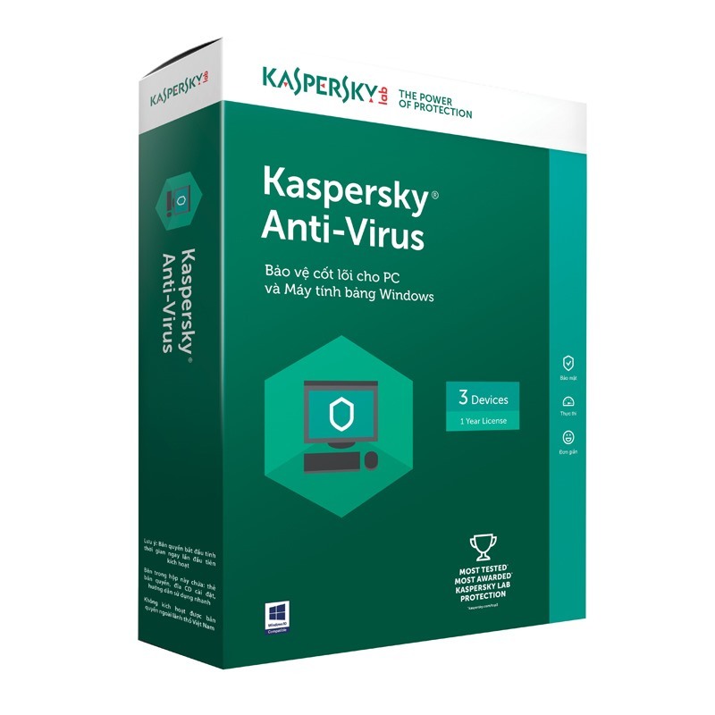 Phần mềm diệt virus Kaspersky Antivirus 3PC/1Y