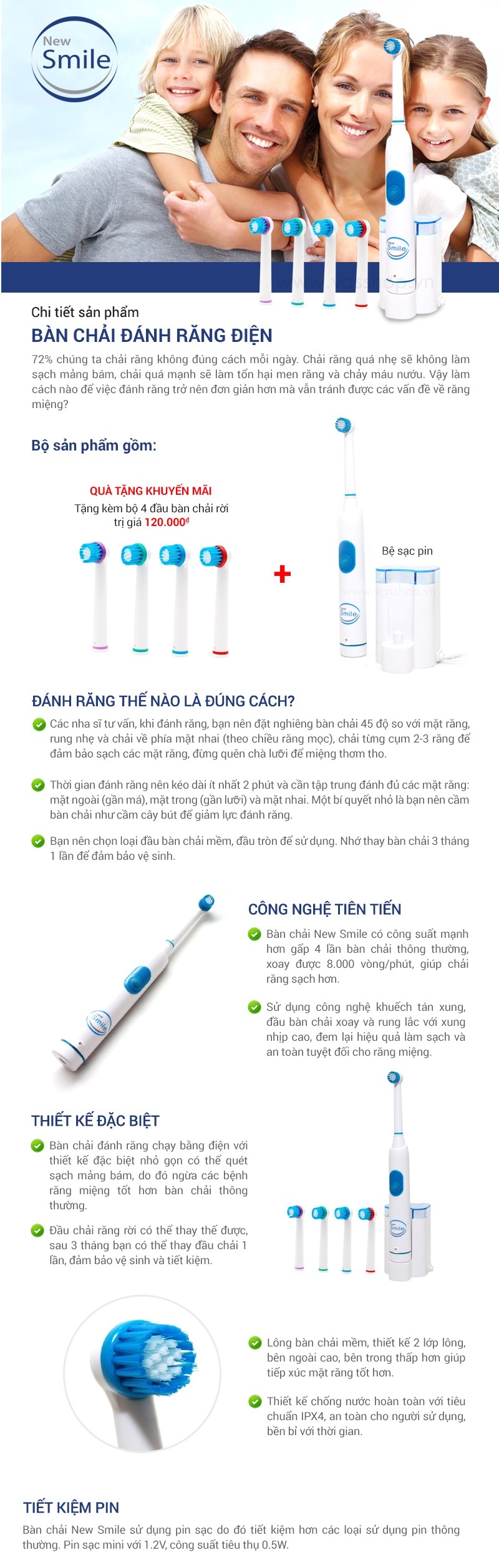 Bàn chải điện đánh răng NewSmile TR5122 kèm 4 đầu bản chải ...