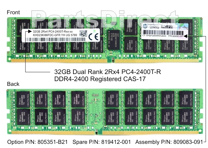 Ram Hpe 32GB 2Rx4 DDR4-2400 CAS-17-17-17 Registered Memory Kit 805351-B21