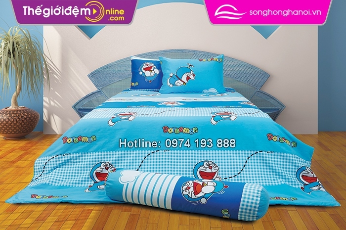 Bộ chăn ga gối chun Doraemon Sông Hồng D15 009 120 x 200cm 
