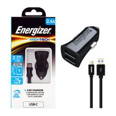 Sạc ôtô 2 cổng Energizer 2.4A DCA2BHC23 + Kèm cáp USB-Type C 2.0