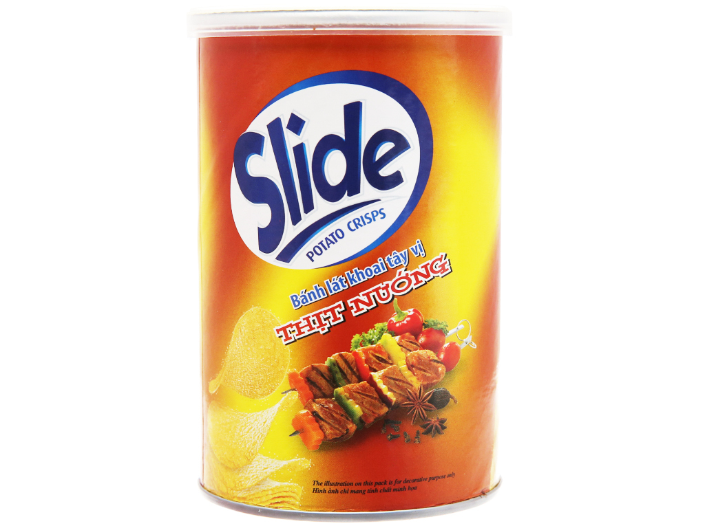 Snack khoai tây vị thịt nướng Slide lon 75g