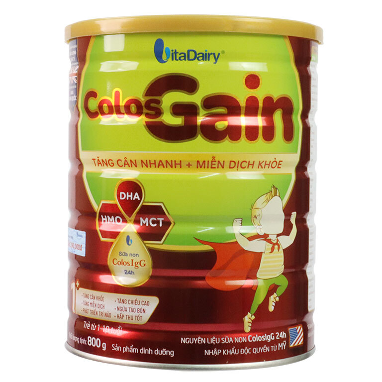 Sữa bột Colos Gain giúp bé tăng cân cho bé 1-10 tuổi lon 800g