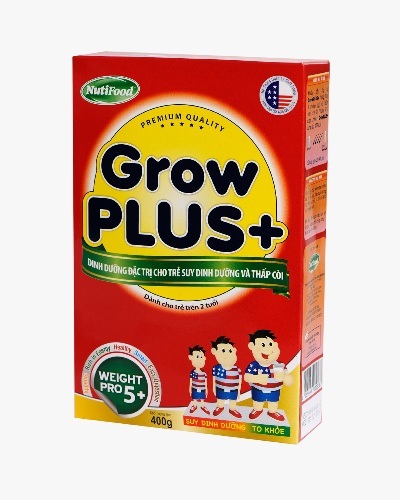 Sữa bột Nutifood Grow Plus + Suy dinh dưỡng - hộp 400g (hộp giấy dành cho trẻ từ 1 tuổi trở lên bị suy dinh dưỡng)