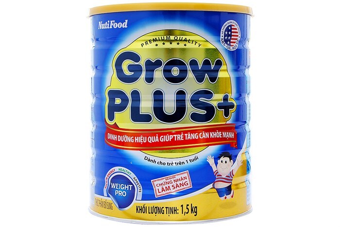 Sữa bột Nutifood Grow Plus + tăng cân - hộp 1.5kg (dành cho trẻ em từ 1 tuổi trở lên bị thiếu cân)