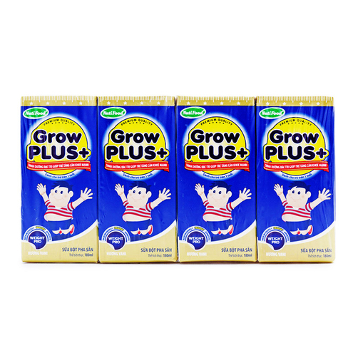 Sữa bột pha sẵn hương vani Grow Plus+ NutiFood lốc 4 hộp x 180ml
