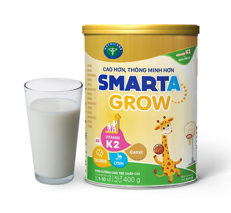 Sữa bột tốt cho bé Nutricare Smarta Grow, giúp trẻ tăng trưởng chiều cao, phát triển não bộ, dinh dưỡng cho trẻ thấp còi 400g