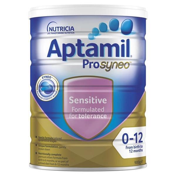 Sữa dành cho bé bị dị ứng đạm sữa bò Aptamil Úc Prosyneo Sensitive Infant Formula 900g từ 0 đến 12 tháng tuổi