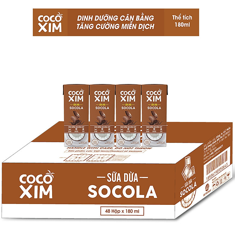 Sữa dừa socola CoCoXim - Thùng 48 hộp 180ml