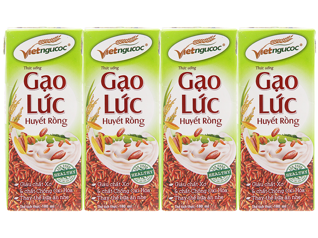 Sữa gạo lứt Huyết rồng vietngucoc 180ml - Lốc 4 hộp