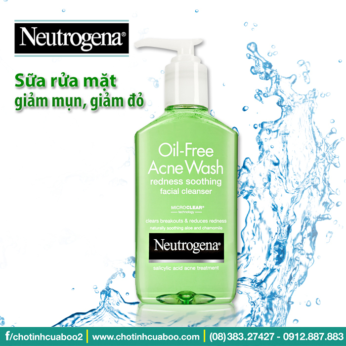 Sữa rửa mặt Neutrogena Oil-Free Acne Wash Redness Soothing Facial Cleanser - trị mụn, giảm đỏ