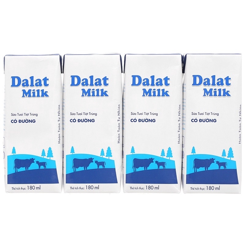 Sữa tươi tiệt trùng Dalat Milk có đường lốc 4 hộp x 110ml