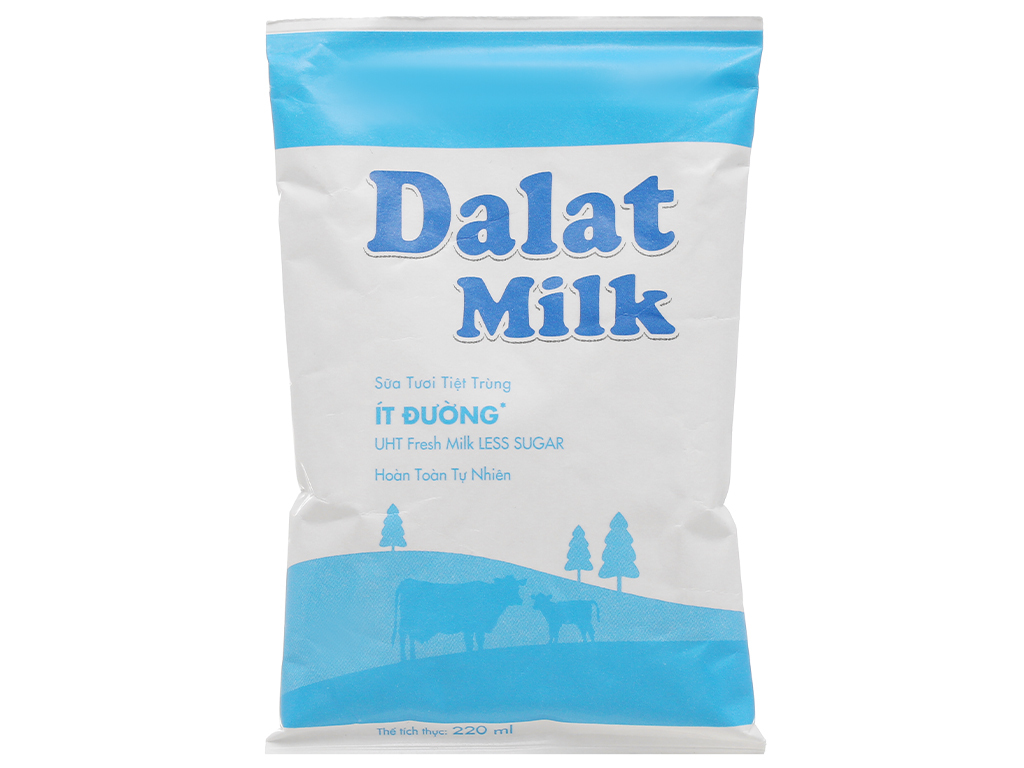 Sữa tươi tiệt trùng ít đường Dalat Milk bịch 220ml