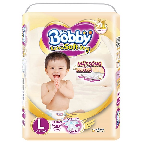 Tã dán Bobby Extra Soft Dry L - 30 miếng